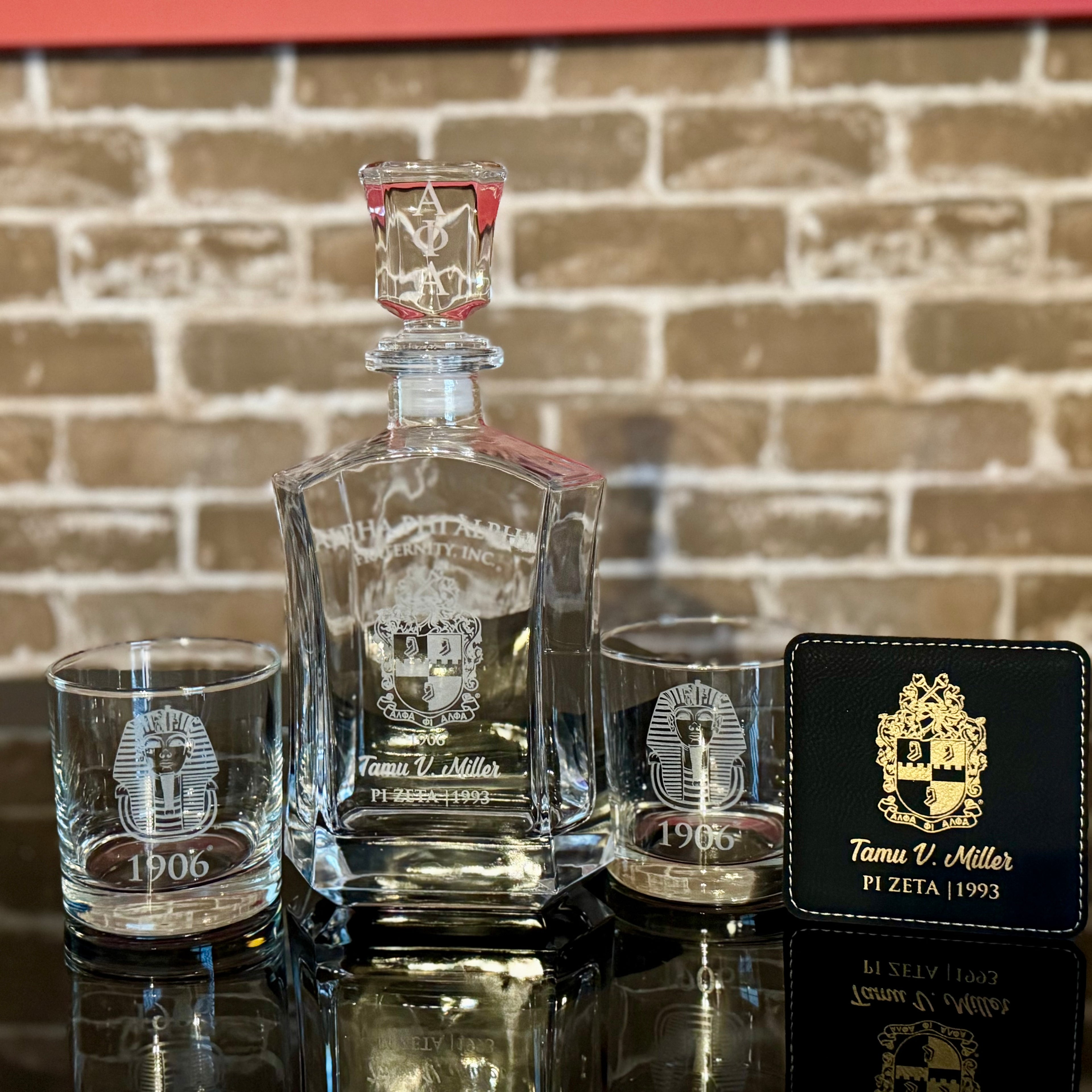 Custom Engraved Alpha Phi Alpha Coaster Set