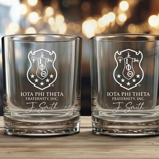 Iota Phi Theta Drinking Glasses, Engraved Crest, Choose Size + Set, Alumni Gift, Chapter Gift - nuvisionkreations