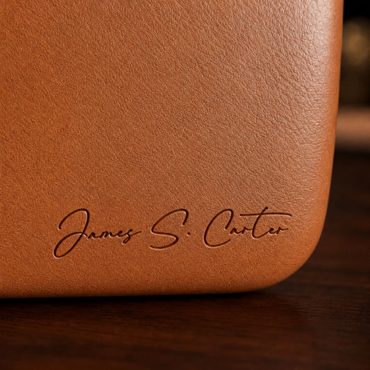 Custom engraved Legacy Case — engraving detail close-up