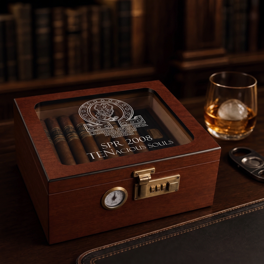 Omega Psi Phi Custom Engraved Executive Bar Set — Decanter, Humidor & Catch-All Tray