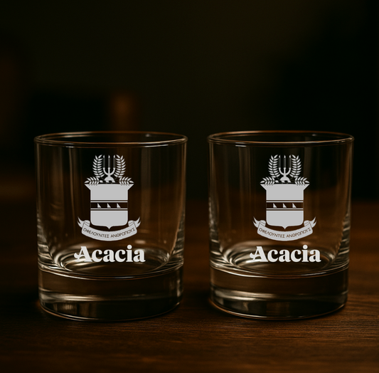 Custom Engraved Acacia Fraternity Rocks Glasses (10.5 oz)