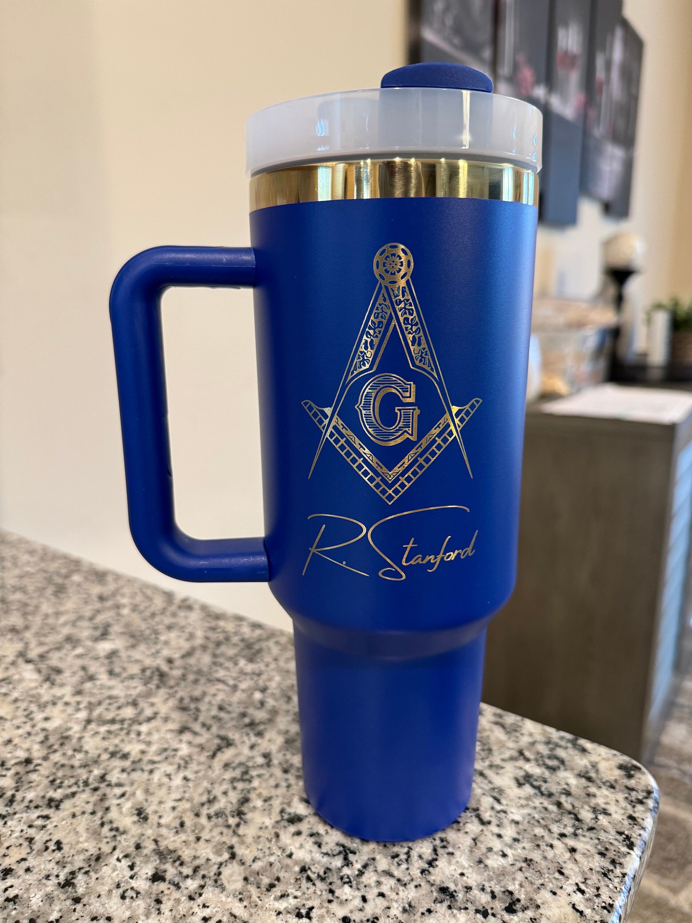 Custom Engraved Mason 40 oz Tumbler – Black and Gold or Blue & Gold - nuvisionkreations