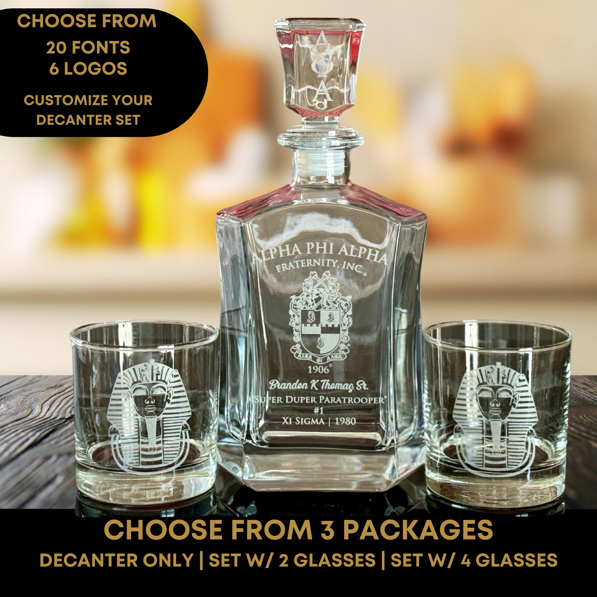 Custom Engraved Alpha Phi Alpha Decanter Set