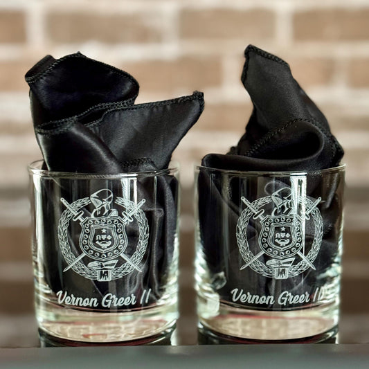 Custom Engraved Omega Psi Phi Rocks Glass (10.5 oz) - nuvisionkreations