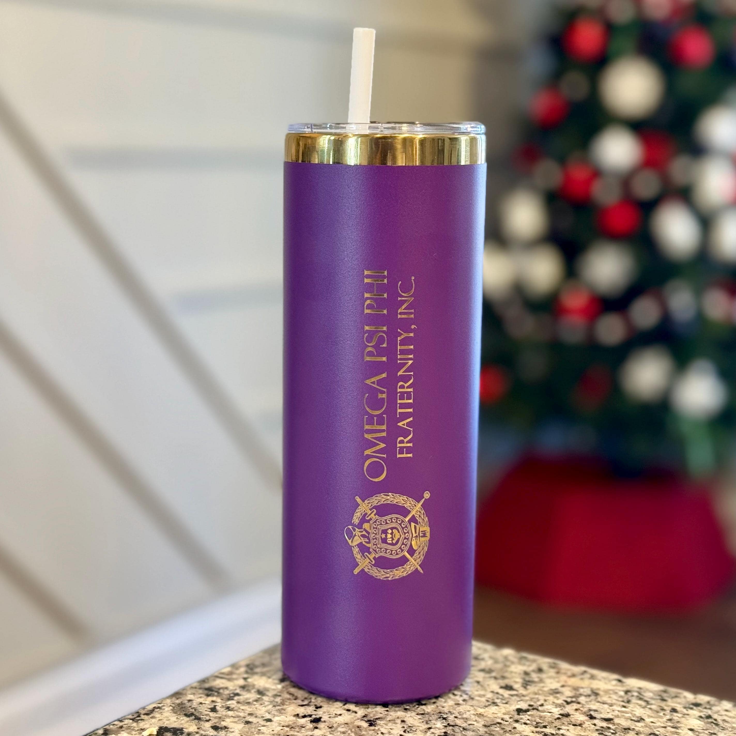 Omega Psi Phi Custom Engraved Skinny Tumbler – 20 oz - nuvisionkreations