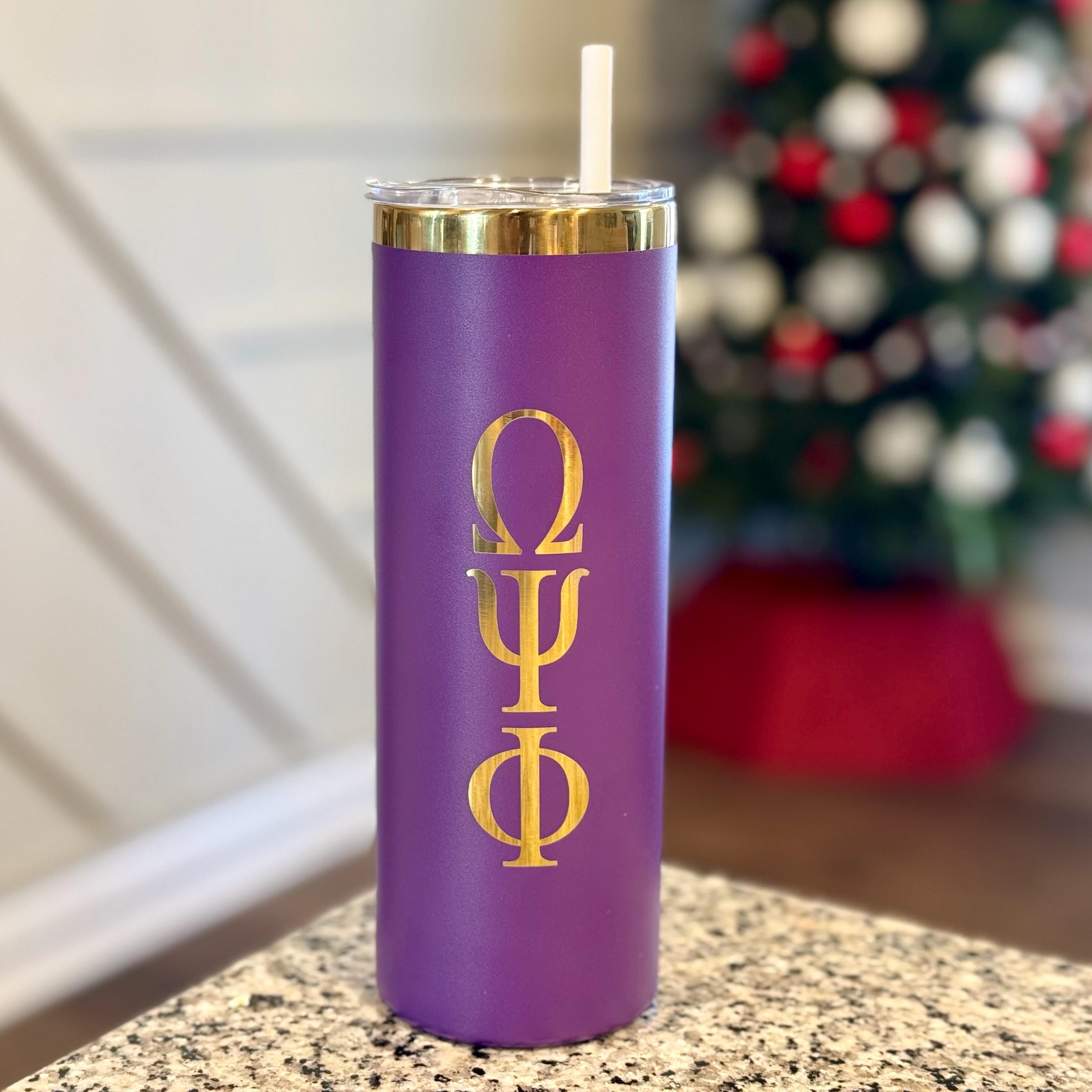 Omega Psi Phi Custom Engraved Skinny Tumbler – 20 oz - nuvisionkreations