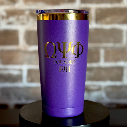 Omega Psi Phi Custom Engraved Tumbler - 20 oz - nuvisionkreations