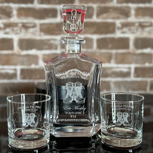 Omega Psi Phi Custom Engraved Decanter Set - nuvisionkreations