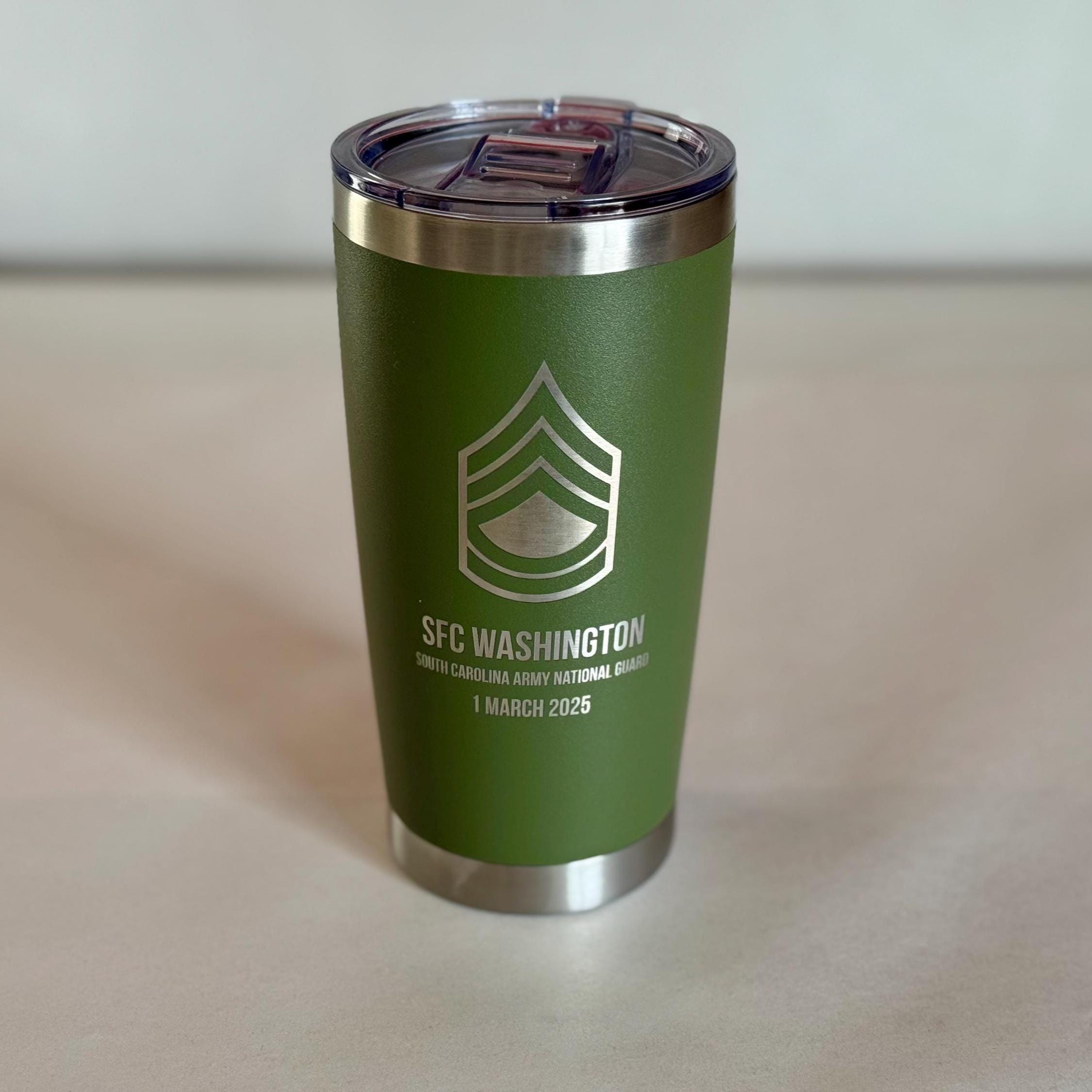 Custom Military Tumbler with Name & Rank – Personalized Engraved Gift for Army, Navy, Air Force, Marines, Coast Guard, Veterans