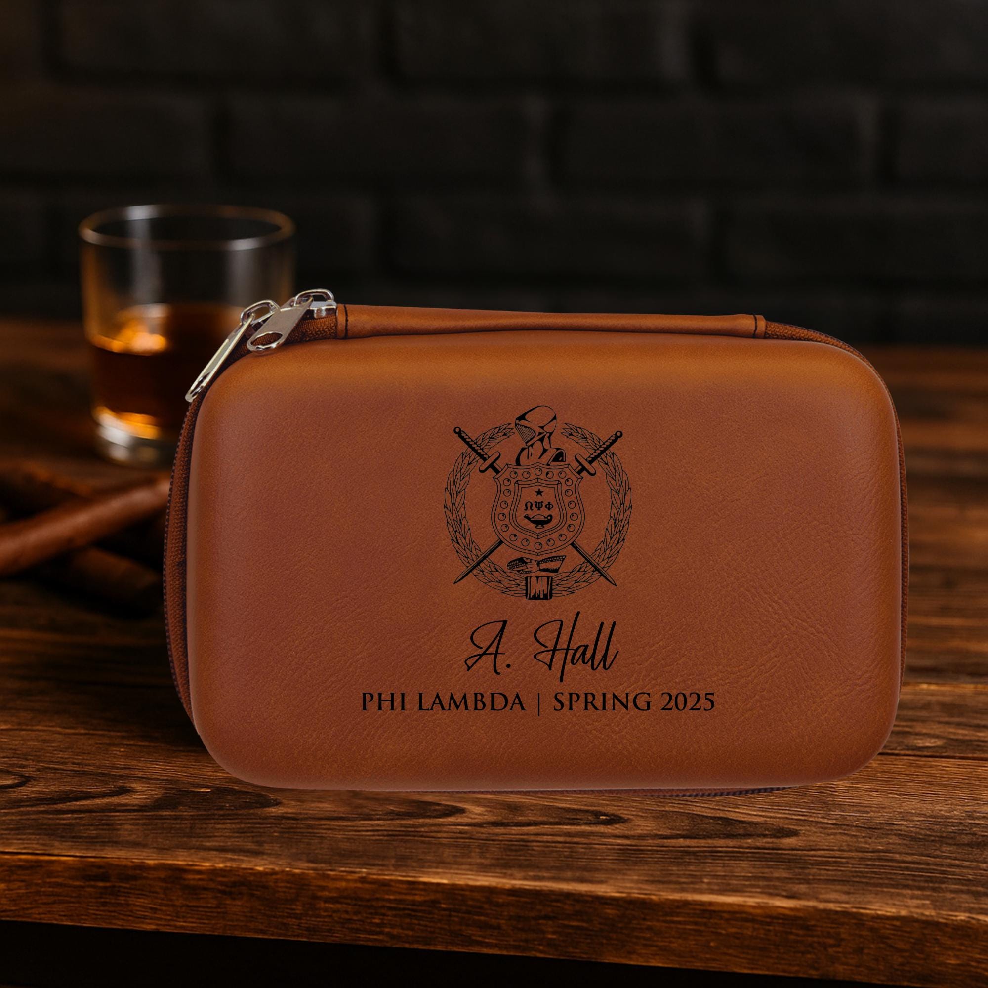 Custom Engraved Omega Psi Phi Cigar Case - nuvisionkreations