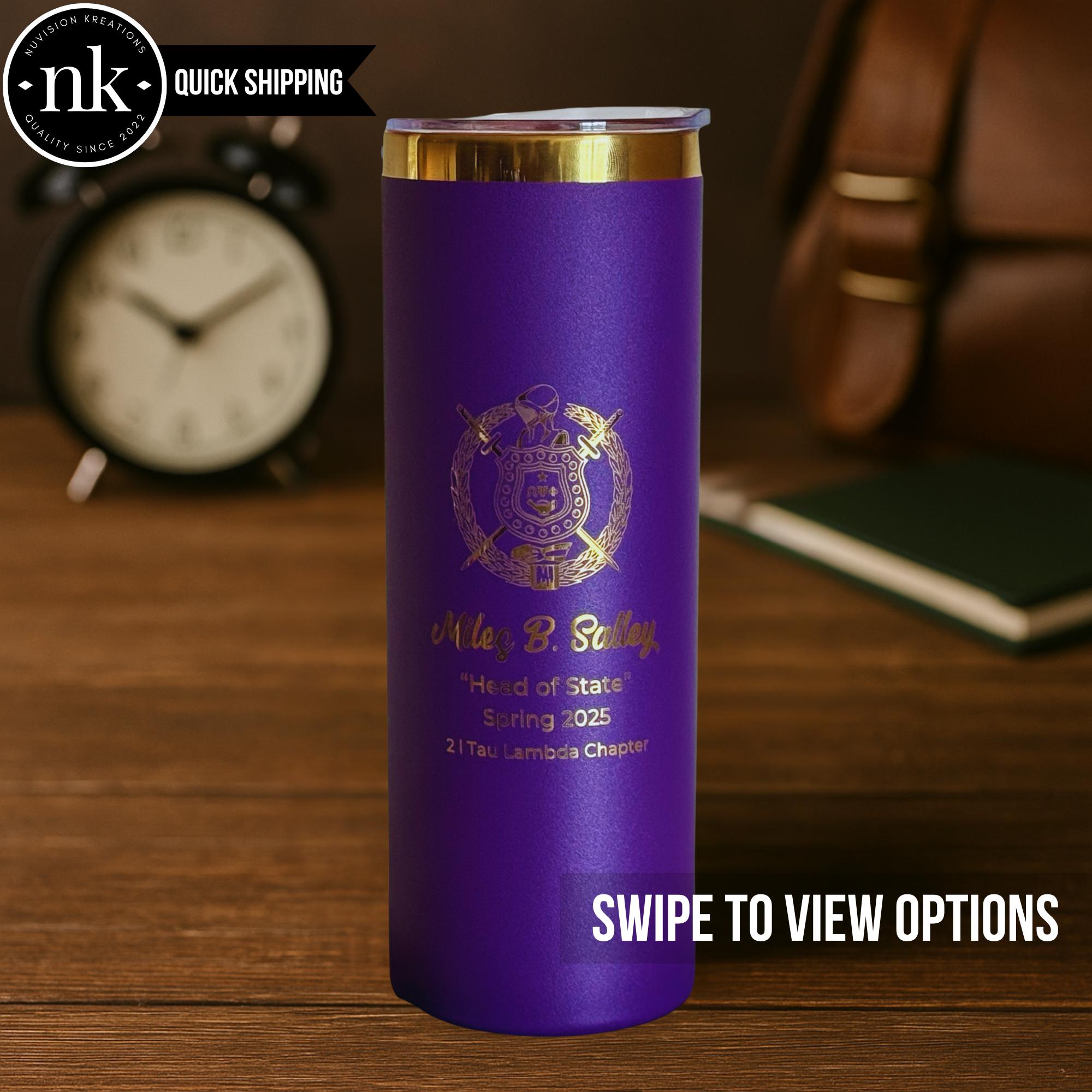 Omega Psi Phi Custom Engraved Skinny Tumbler – 20 oz - nuvisionkreations