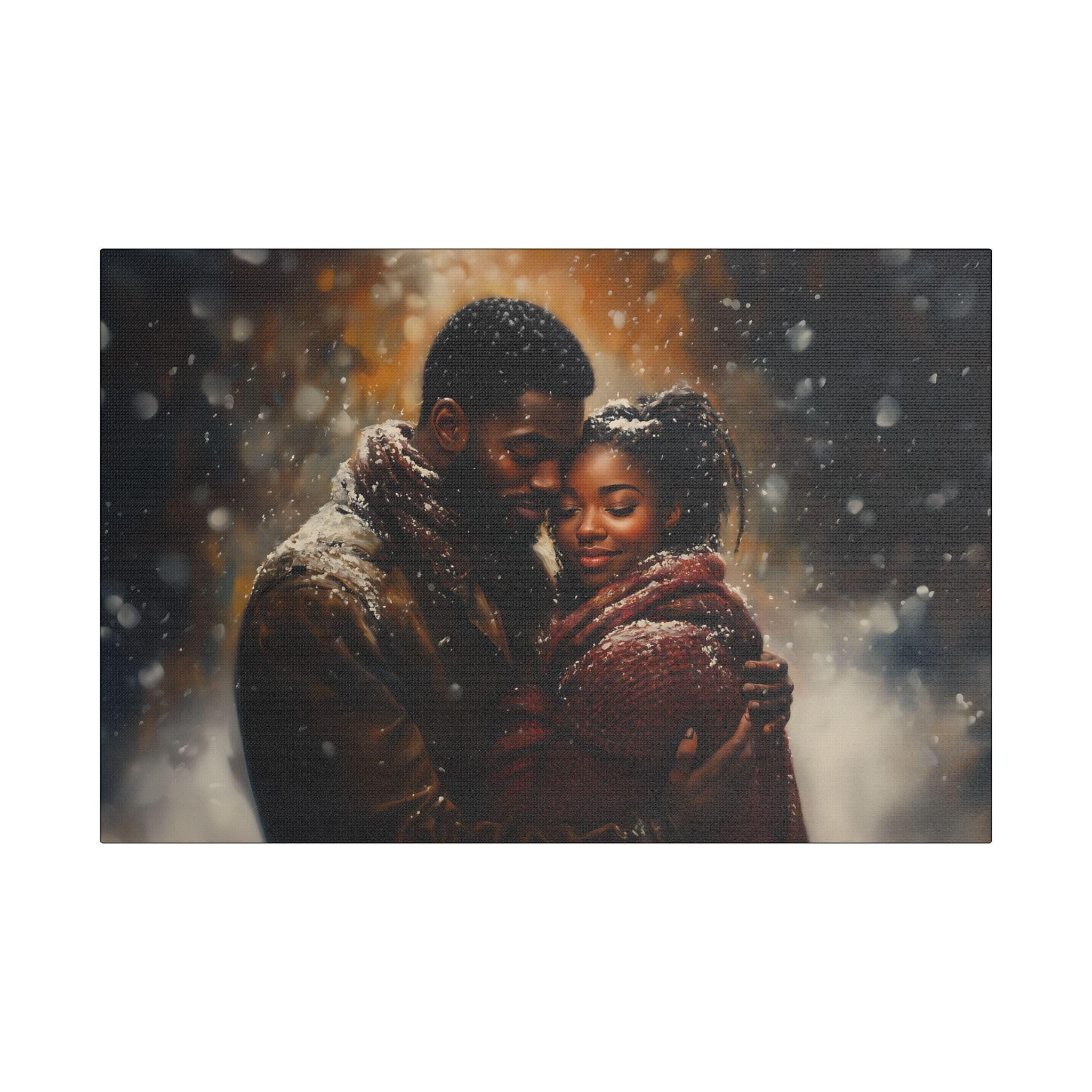 Cuffing Season, Cozy Family Canvas Print, Holiday Gift, Winter Home Aesthetic, Black Couple Art, Black Culture Wall Art, Black Love Wall Art - nuvisionkreations