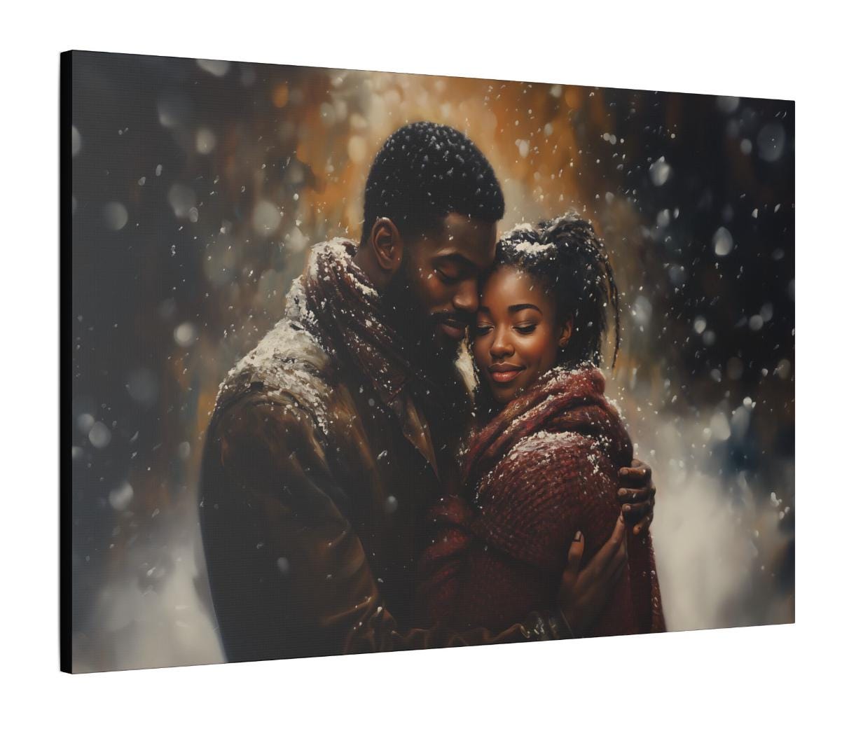 Cuffing Season, Cozy Family Canvas Print, Holiday Gift, Winter Home Aesthetic, Black Couple Art, Black Culture Wall Art, Black Love Wall Art - nuvisionkreations