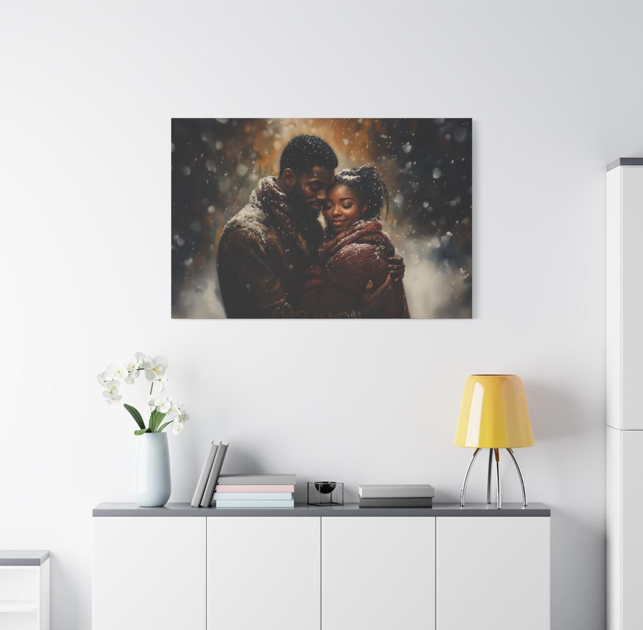 Cuffing Season, Cozy Family Canvas Print, Holiday Gift, Winter Home Aesthetic, Black Couple Art, Black Culture Wall Art, Black Love Wall Art - nuvisionkreations