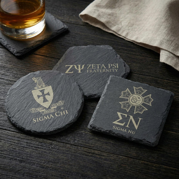 Custom Greek Slate Coasters, Fraternity Sorority Coaster Set, Engraved Greek Letters, Line Name Gift - nuvisionkreations
