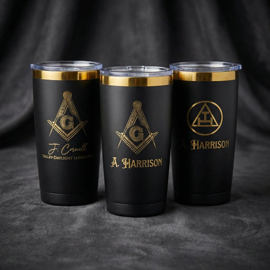 Custom Mason 20oz Tumbler, Prince Hall / Freemason Gift, Personalized Engraved Cup - nuvisionkreations