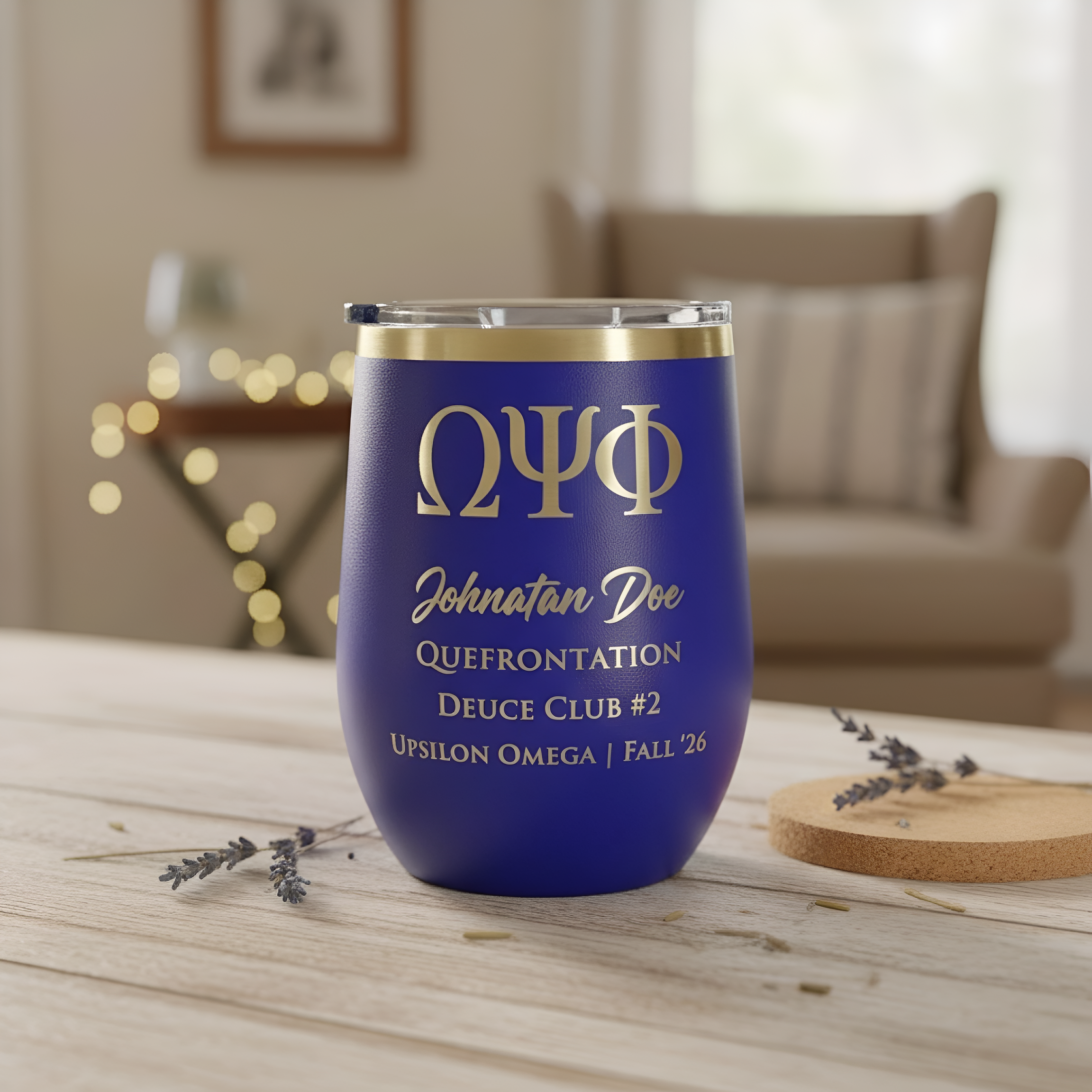 Custom Engraved Omega Psi Phi Wine Tumbler – 12 oz