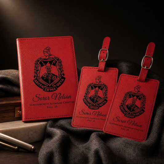 Delta Sigma Theta Custom Engraved Travel Set — Passport Cover + Luggage Tags
