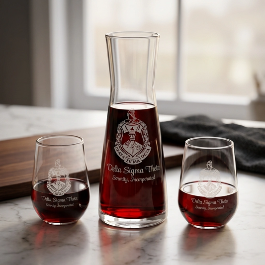 Delta Sigma Theta Custom Engraved Executive Bar Set — Decanter & Catch-All Tray