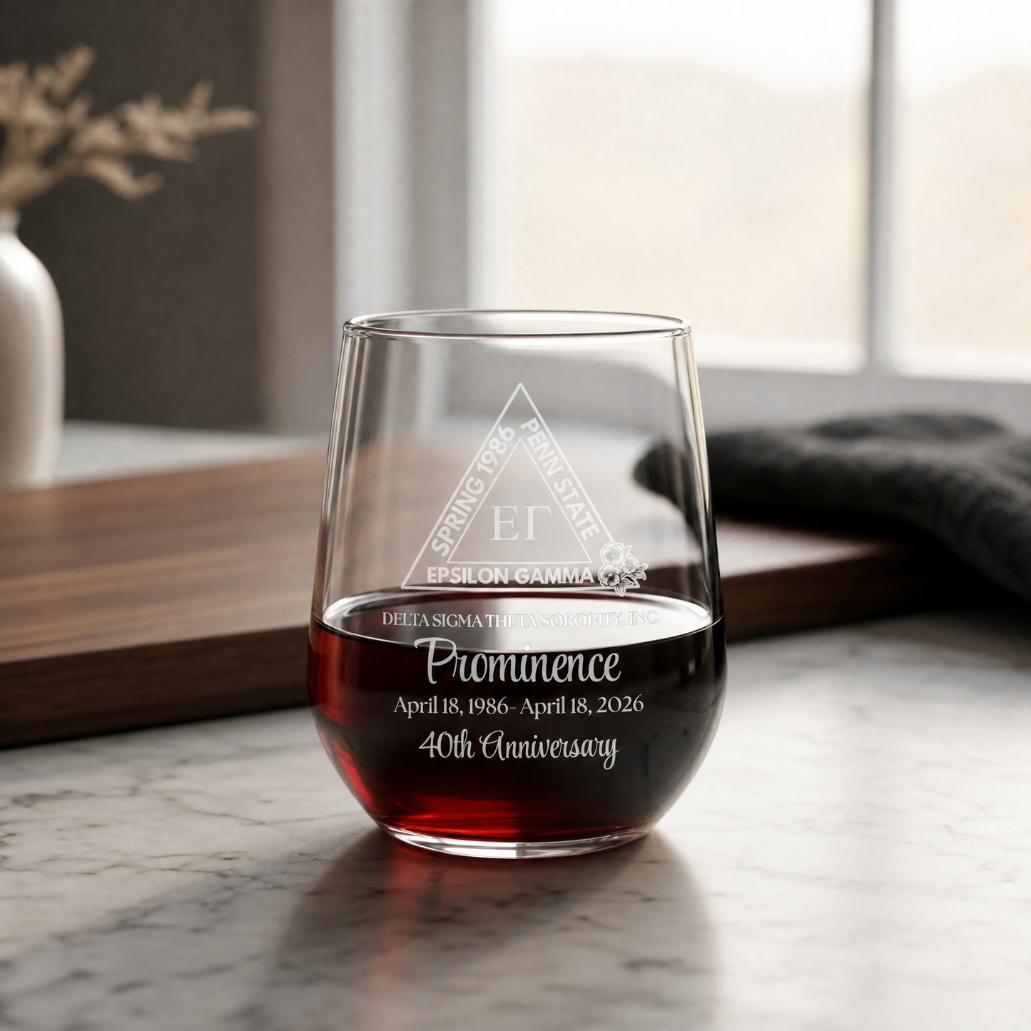 Delta Sigma Theta Custom Engraved Stemless Wine Glasses (14 oz)