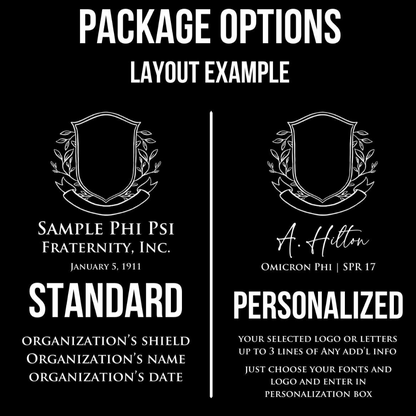 Standard vs Personalized engraving options - NuVision Kreations Greek tumbler package guide