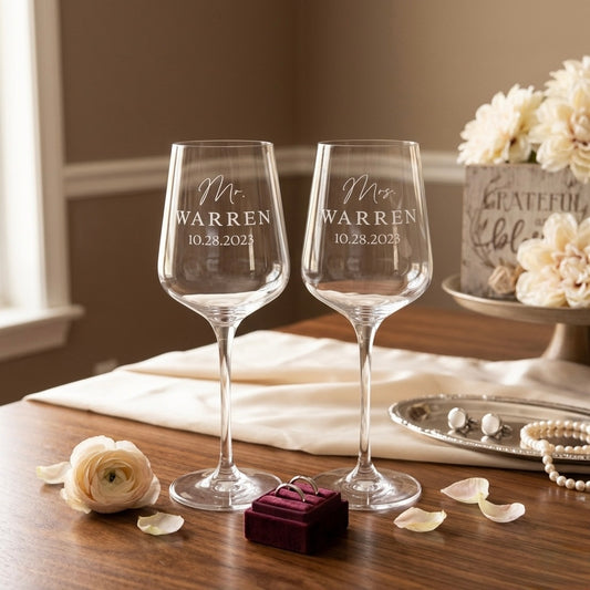 Custom Engraved Bordeaux Wedding Glasses