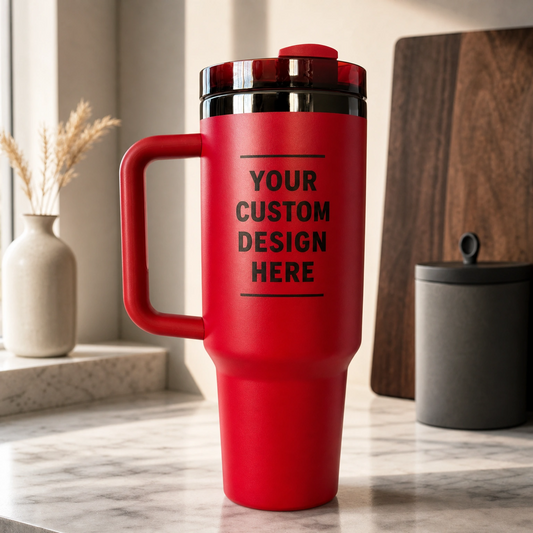 Custom engraved 40oz handled tumbler — personalized gift