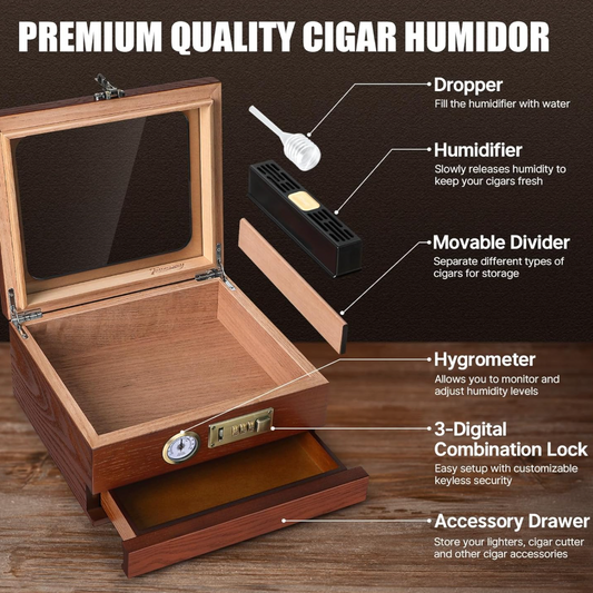 Custom engraved humidor open with cigars — personalized retirement gift