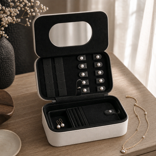 Custom engraved jewelry case — engraving detail close-up