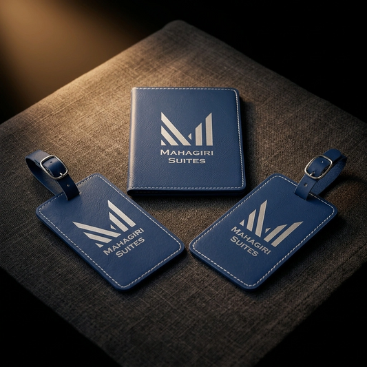 Custom engraved travel set — passport cover and luggage tags personalized gift bundle