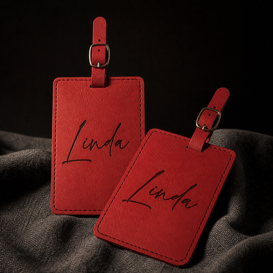 Custom engraved leatherette luggage tags 2-pack — personalized travel gift