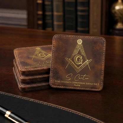Custom Engraved Leatherette Freemason Coasters