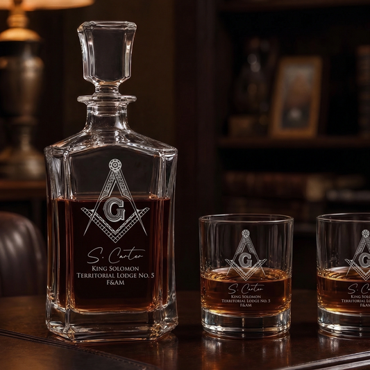 Mason Decanter Set | Engraved Decanter & 2 Glasses | Masonic Gift