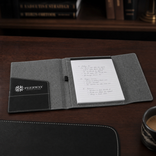 Custom engraved portfolio — engraving detail close-up