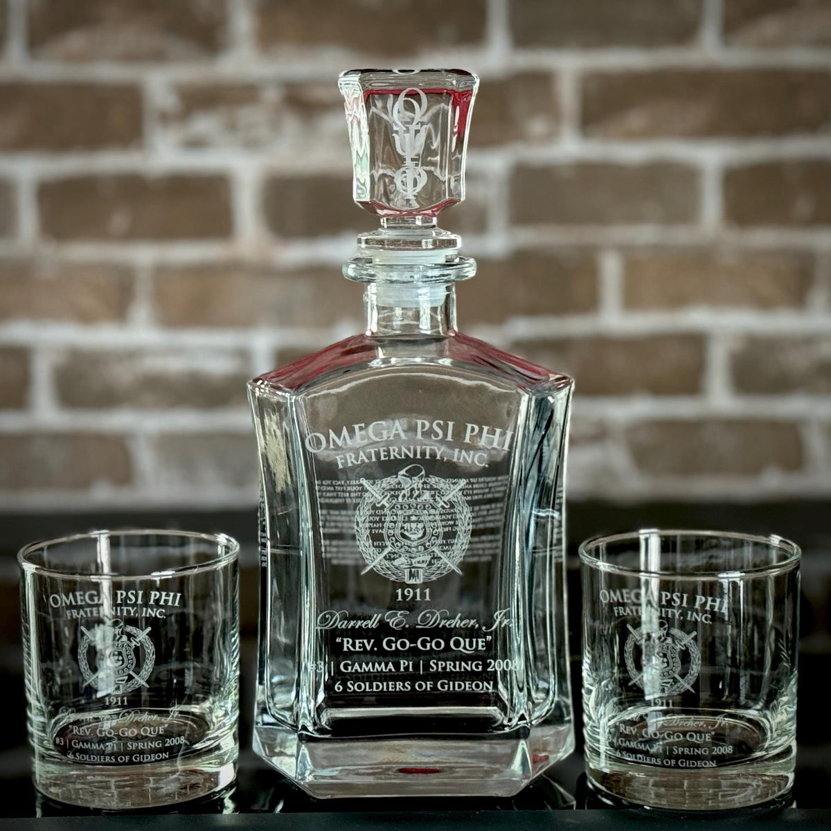 Omega Psi Phi Custom Engraved Decanter Set - nuvisionkreations