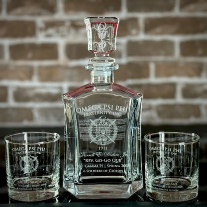Omega Psi Phi Custom Engraved Decanter Set - nuvisionkreations