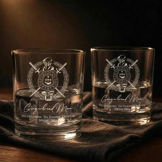 Omega Psi Phi Custom Engraved Lowball Glasses