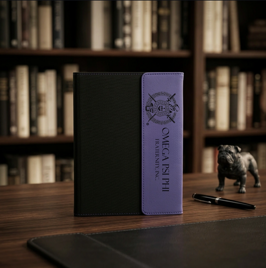 Omega Psi Phi Custom Engraved Leatherette Portfolio with Notepad