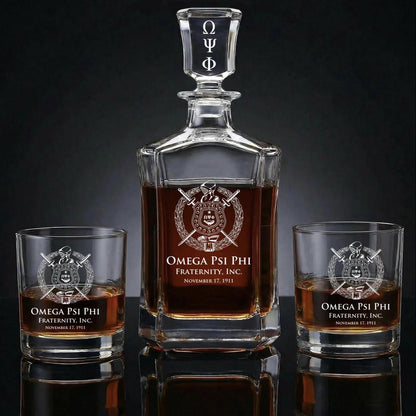 Omega Psi Phi Custom Engraved Decanter Set - nuvisionkreations