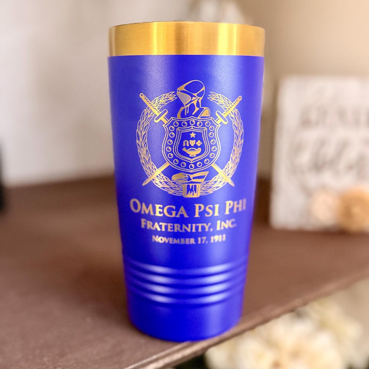 Omega Psi Phi Custom Engraved Tumbler - 20 oz - nuvisionkreations