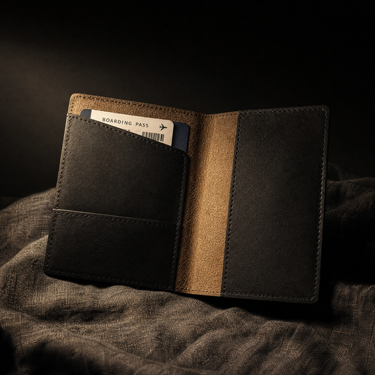 Custom engraved passport cover — engraving detail close-up