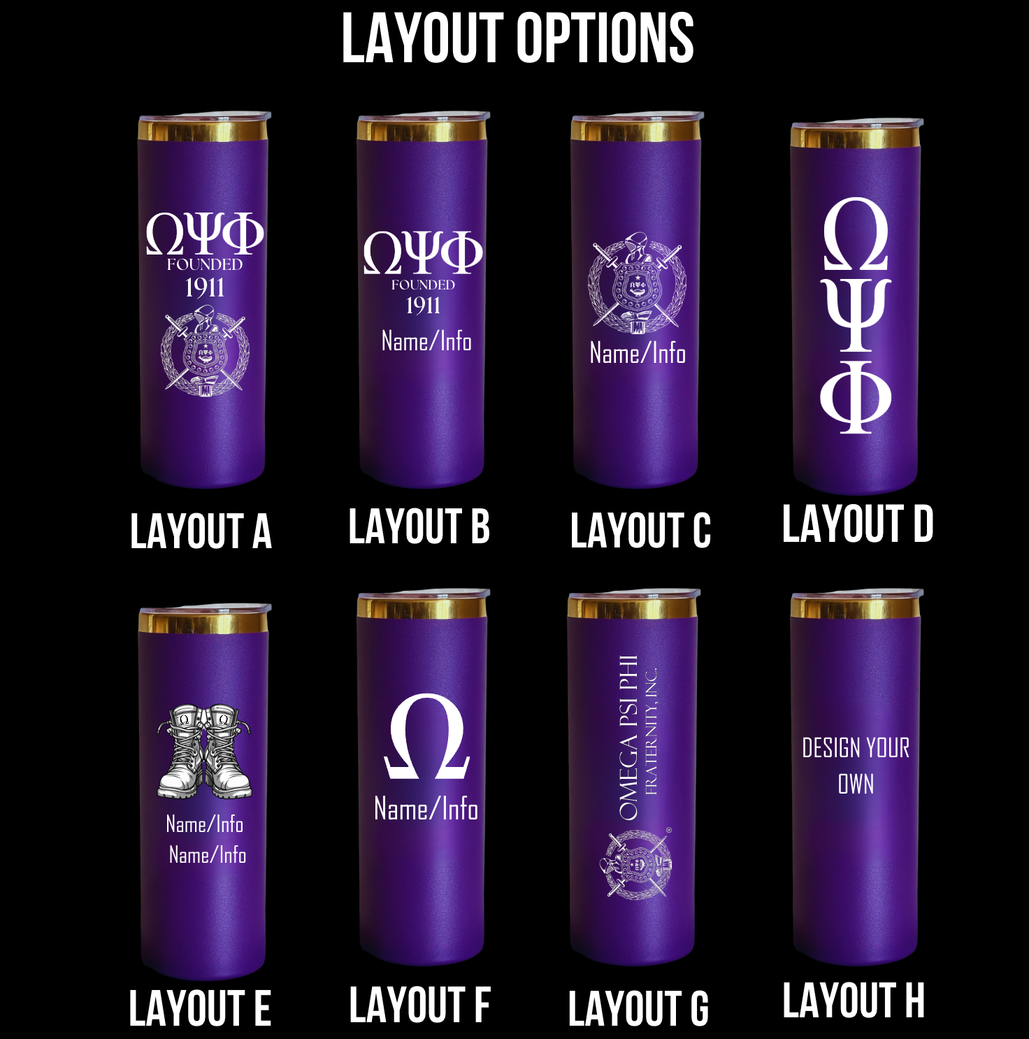 Omega Psi Phi Custom Engraved Skinny Tumbler – 20 oz