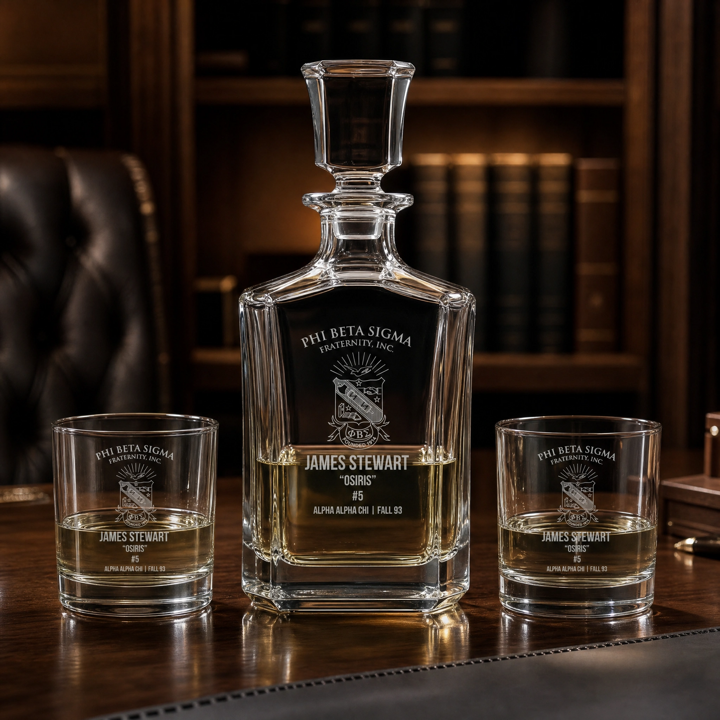 Phi Beta Sigma Custom Engraved Decanter Set