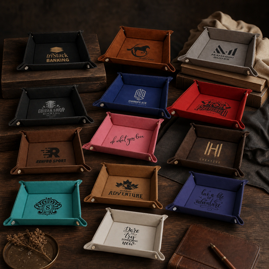 Custom engraved catch-all tray color options