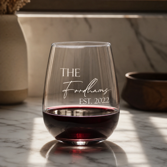 Custom engraved 14oz wine glasses — personalized wedding toast gift