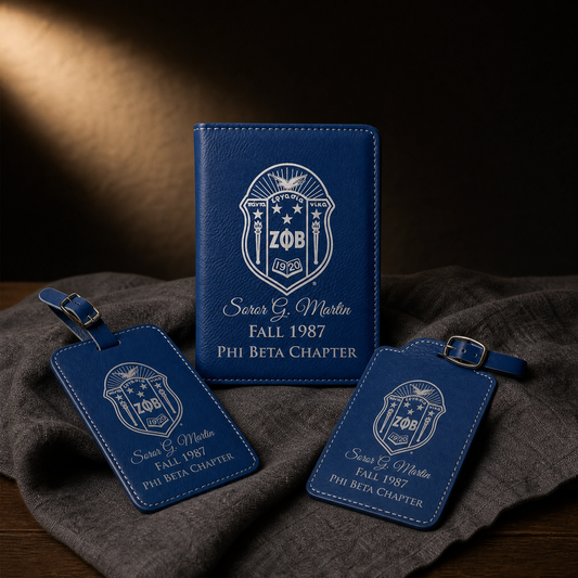 Zeta Phi Beta Custom Engraved Travel Set — Passport Cover + Luggage Tags
