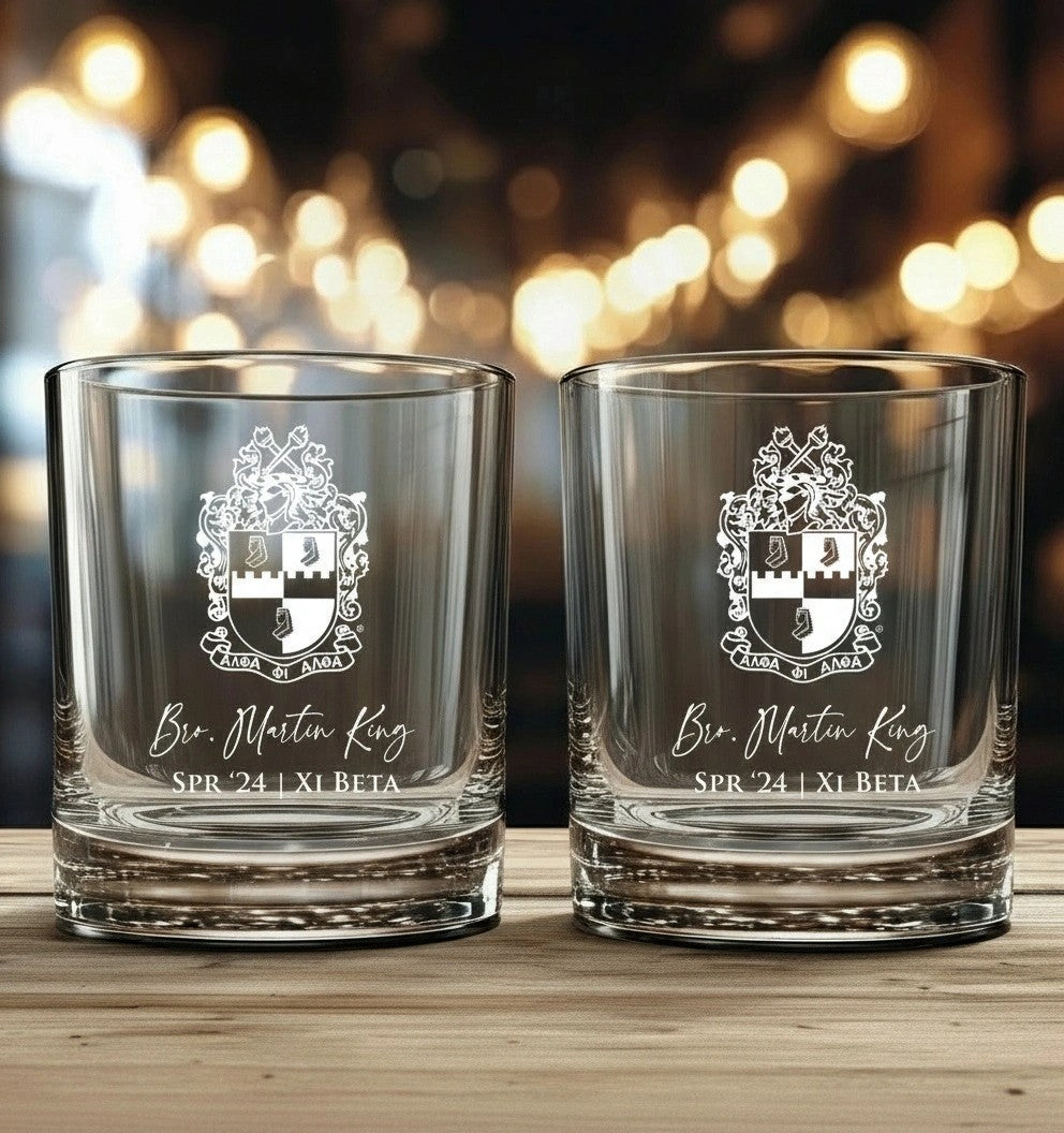 Alpha Phi Alpha Custom Engraved Lowball Glasses - 10.5oz