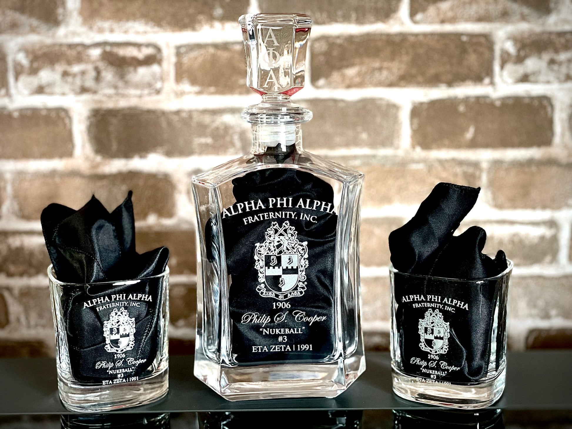 Custom Engraved Alpha Phi Alpha Decanter Set