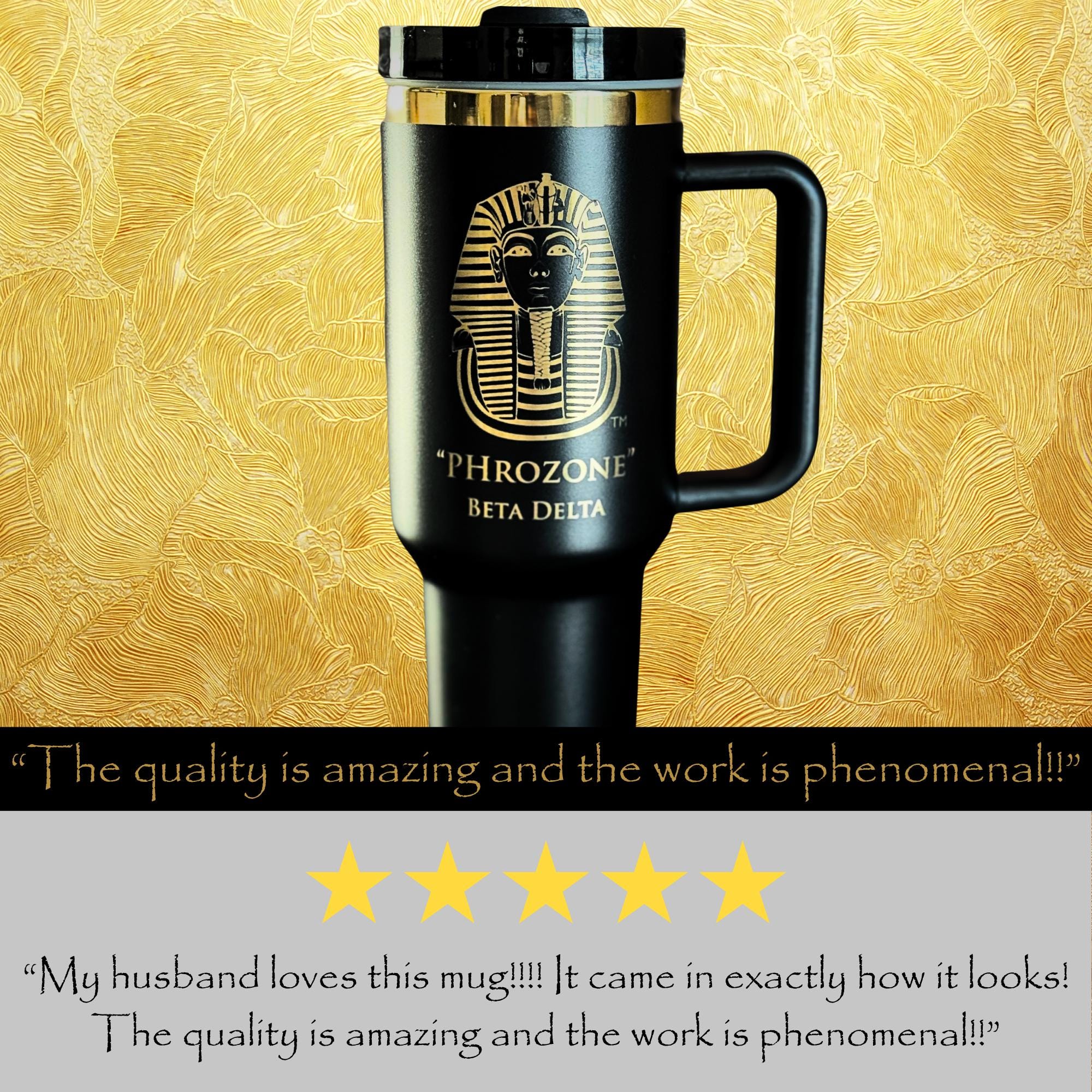 Custom Engraved Alpha Phi Alpha Tumbler (40 oz), Black and Gold 40 oz Tumbler