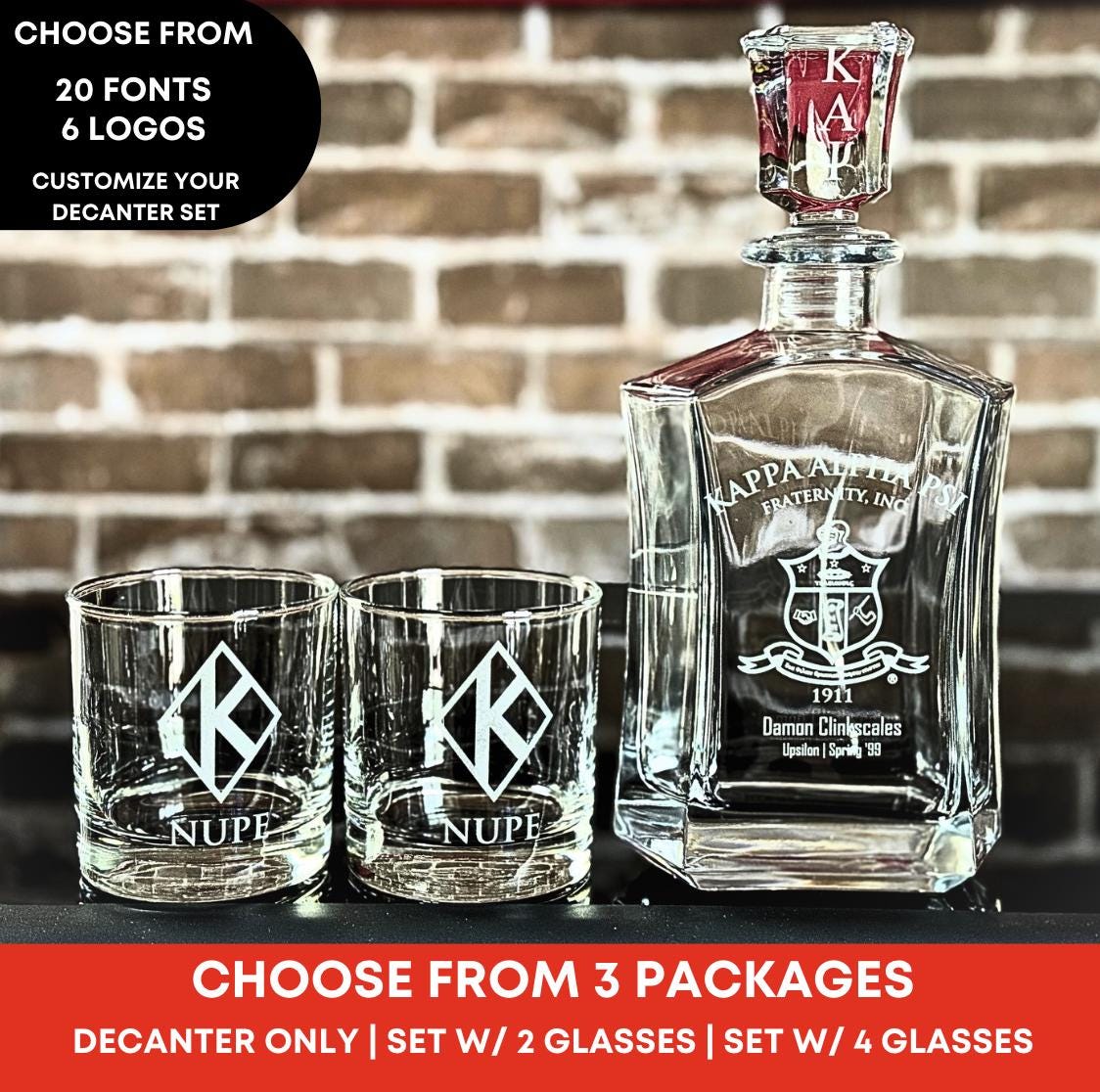 Kappa Alpha Psi Engraved Decanter Set - nuvisionkreations